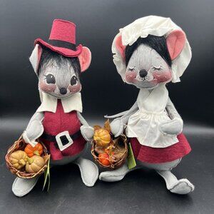 Annalee 14" Mobilitee Pilgrim Mice Couple Thanksgiving Baskets VTG 70's Tags
